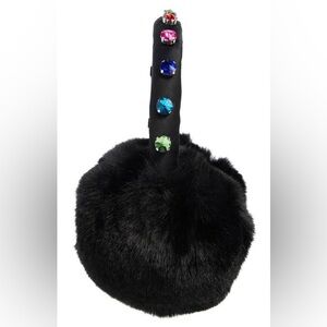 kate spade Black Faux Fur Earmuffs with Multicolor Crystal Accents